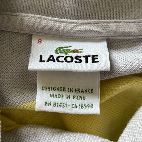 Lacoste Men's Size 8 Yellow Gray Classic Striped Casual Everyday Golf Polo Shirt - Picture 3 of 9